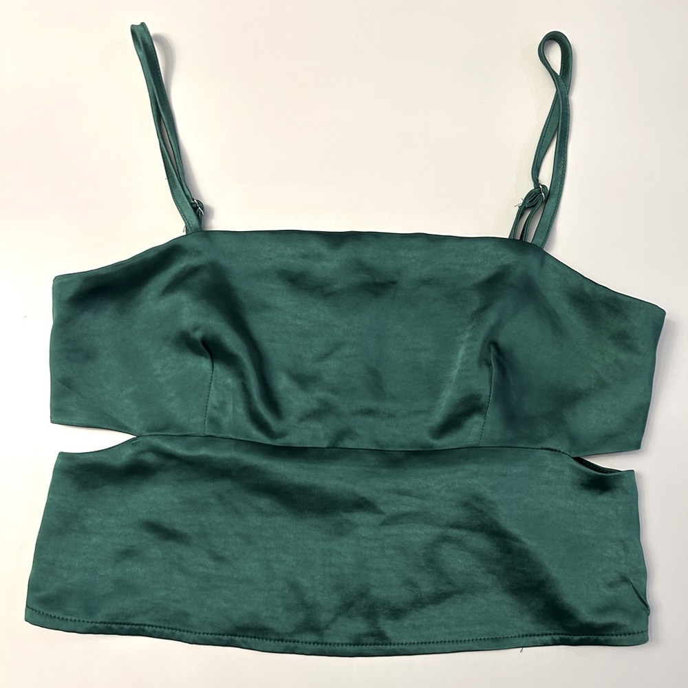 Lulu’s Satin Green Top (with side cutouts). Size: S. Color: Green.